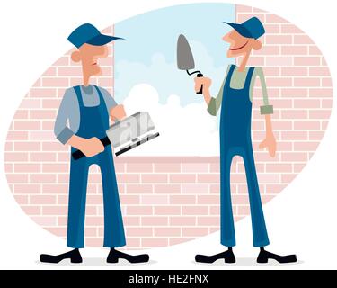 Vector illustration of a two workers near window Stock Vector