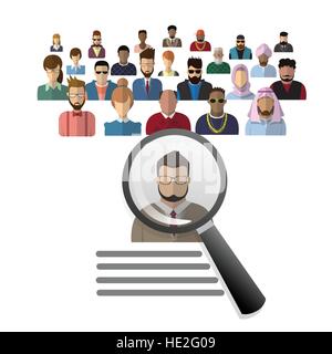 Recruitment Zoom Magnifying Glass Picking Business Person Candidate People Group Stock Vector