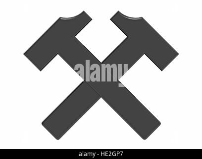 Two black crossed hammers, labor symbol, 3d render Stock Photo