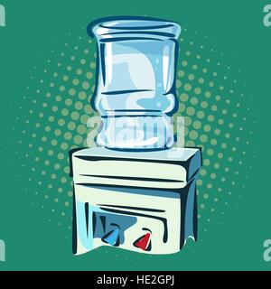 Hand drawn pop art illustration of water cooler. Retro style. Stock Vector