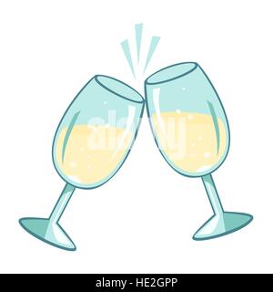 Sparkling pair champagne glasses. Vector illustration, isolated on white background. Stock Vector