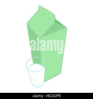 Milk carton pack and a glass of milk. Vector illustration, isolated on white background. Stock Vector