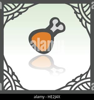 Vector outline meat chicken ham food icon in hand drawn frame. Elements for mobile concepts and web apps. Modern infographic logo and pictogram. Stock Vector