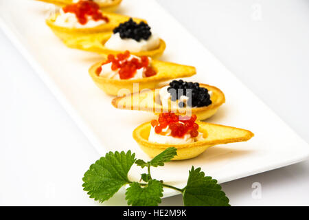 Tartlets with Red and Black Caviar Stock Photo