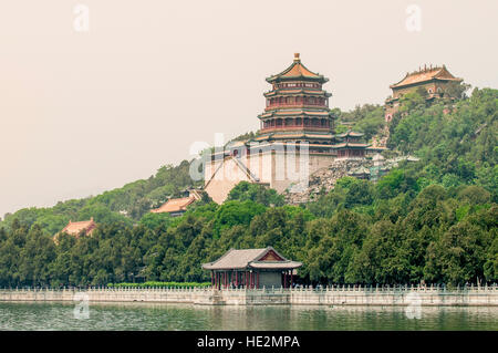 Tower of Buddhist Incense on Longevity Hill in the Summer Palace and Kunming Lake Beijing, China. Stock Photo
