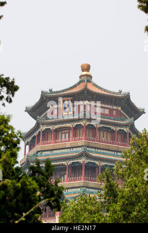 Tower of Buddhist Incense pagoda temple on Longevity Hill in the Summer Palace and Kunming Lake Beijing, China. Stock Photo