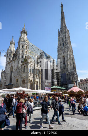 AUSTRIA, VIENNA - MAY 14, 2016: Photo of saint stephen's cathedral and christmas market, is the mother church of the roman empire Stock Photo