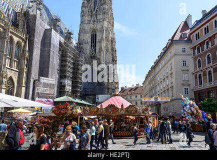 AUSTRIA, VIENNA - MAY 14, 2016: Photo of saint stephen's cathedral and christmas market, is the mother church of the roman empire Stock Photo