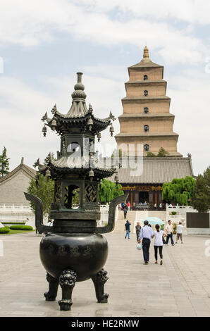 Giant large iron ornate pot Wild Goose Pagoda, Xian, China. Stock Photo