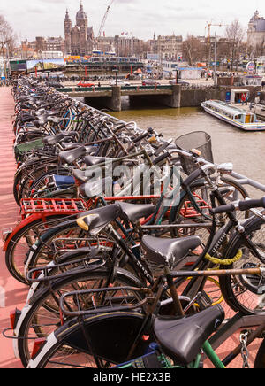 AMSTERDAM, NETHERLANDS - Parking lot for bicycles. Stock Photo