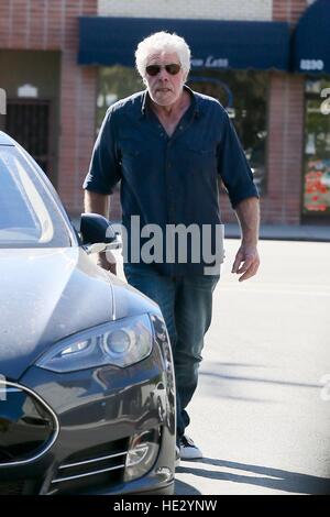 Ron Perlman seen getting into his new Tesla Model S after breakfast at Toast Bakery  Featuring: Ron Perlman Where: Los Angeles, California, United States When: 03 Nov 2016 Stock Photo