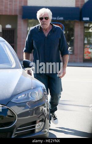 Ron Perlman seen getting into his new Tesla Model S after breakfast at Toast Bakery  Featuring: Ron Perlman Where: Los Angeles, California, United States When: 03 Nov 2016 Stock Photo