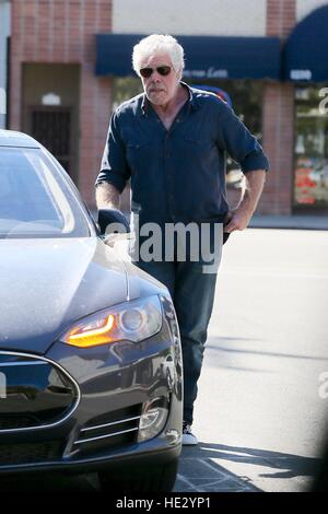 Ron Perlman seen getting into his new Tesla Model S after breakfast at Toast Bakery  Featuring: Ron Perlman Where: Los Angeles, California, United States When: 03 Nov 2016 Stock Photo