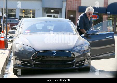 Ron Perlman seen getting into his new Tesla Model S after breakfast at Toast Bakery  Featuring: Ron Perlman Where: Los Angeles, California, United States When: 03 Nov 2016 Stock Photo