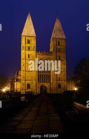 Southwell Minster at night. In Southwell, England Stock Photo