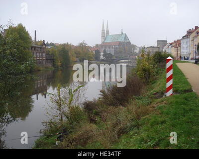 The german city of Görlitz was divided by border, after the war: right bank remain in Poland as left one is in Germany Stock Photo