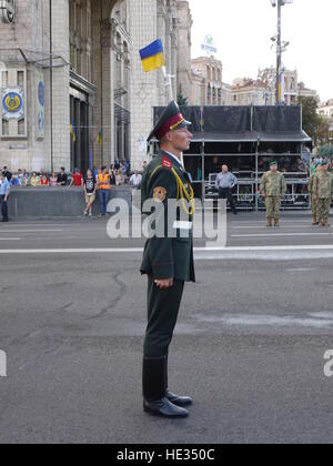 Young soldier is getting ready for military parade in Kiev, Ukraine Stock Photo