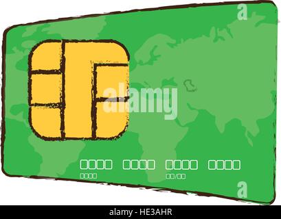 drawing green credit card global bank Stock Vector