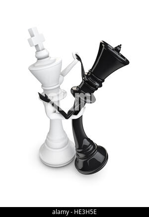 Chess piece dancers / 3D illustration of white chess king and black queen dancing Stock Photo