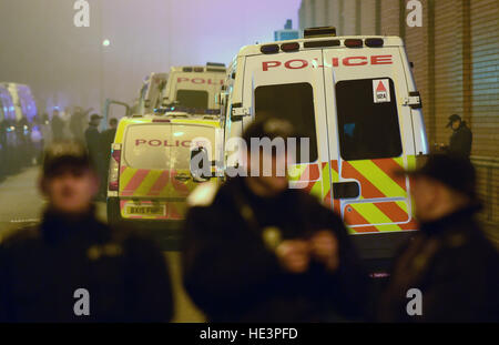 Riot police outside HMP Birmingham where a disturbance is under way. A specialist riot squad known as the &quot;Tornado Team&quot; has been deployed to quell the trouble which started at the prison - formerly known as Winson Green - in the city centre at around 9am. Stock Photo