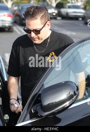 Jonah Hill after leaving a branch of Fred Segal in Beverly Hills, California.  Featuring: Jonah Hill Where: Beverly Hills, California, United States When: 07 Nov 2016 Stock Photo