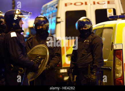 Riot police outside HMP Birmingham where a disturbance is under way. A specialist riot squad known as the &quot;Tornado Team&quot; has been deployed to quell the trouble which started at the prison - formerly known as Winson Green - in the city centre at around 9am. Stock Photo