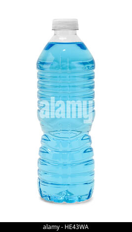 Full Closed Bottle of Blue Water Isolated on White Background. Stock Photo