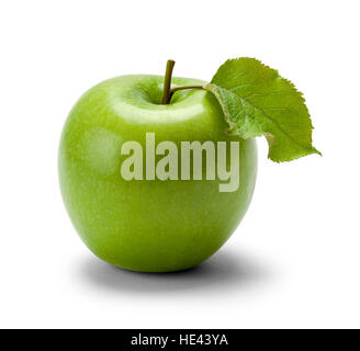 Green Apple with Leaf Isolated on White Background. Stock Photo