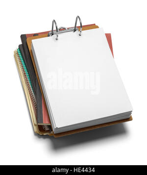 Pile of File Folders and Clipboard Isolated on White Background. Stock Photo