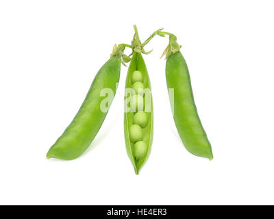 Green peas, pea pods isolated on white background Stock Photo