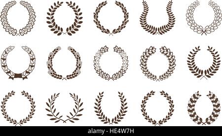 Laurel wreath set symbols or icons. Vector heraldic element collection and coat of arms Stock Vector