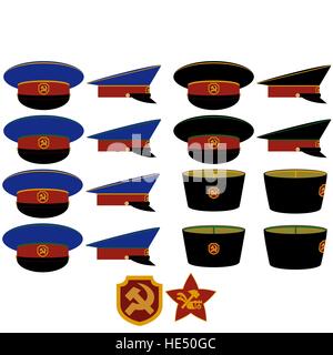 Insignia and headgear RSFSR militia after the 1917 October Revolution. The illustration on a white background. Stock Photo