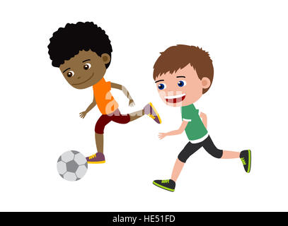 Football boys. Cartoon illustration of two kids playing football. Stock Photo