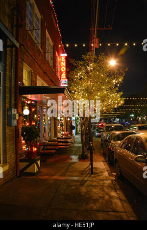 Holiday street lights line the Bishop Avenue shopping district in the