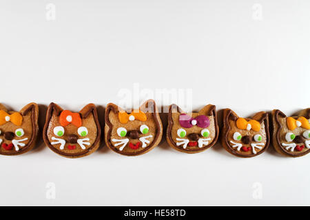 Cats shaped cookies in a row Stock Photo