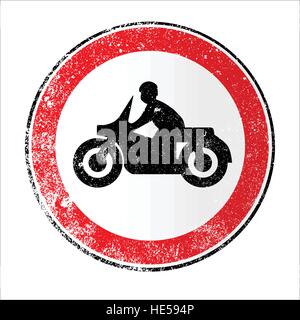 A large round red traffic displaying a motorcycle Stock Vector