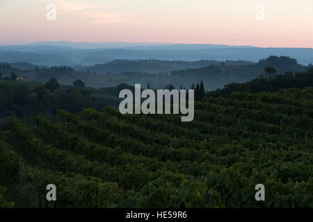 Tuscan hills and countryside from the Santa Lucia road, San Gimignano, Tuscany, Italy. Stock Photo