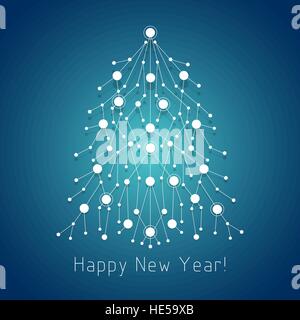White fir tree made of connected lines and dots. Stock Vector