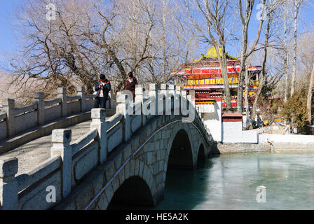 Lhasa: Temple Lukhang on an island in Lukhang Lake, Tibet, China Stock Photo