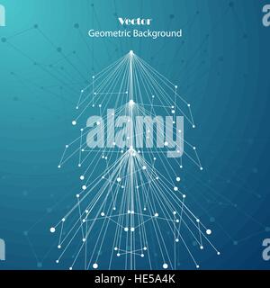 White fir tree made of connected lines and dots. Stock Vector
