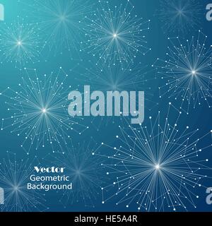 Abstract geometric background with connected lines and dots in a shape of snowflakes. Vector illustration. Stock Vector