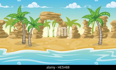 Seamless natur beach landscape with palm trees Stock Vector