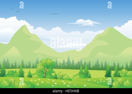 Summer landscape with meadows and mountains Stock Vector Image & Art ...