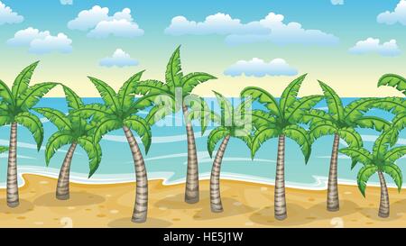 Seamless natur beach landscape with palm trees Stock Vector