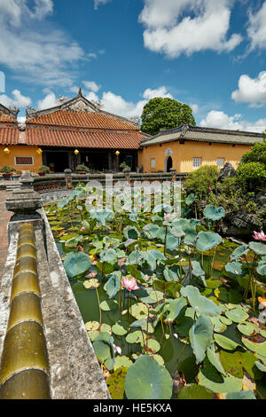 Lotus Pool at Truong Du Pavilion. Dien Tho Residence, Imperial City, Hue, Vietnam. Stock Photo