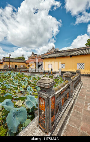 Lotus Pool at Truong Du Pavilion. Dien Tho Residence, Imperial City, Hue, Vietnam. Stock Photo