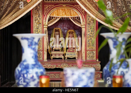 Thrones of the Emperor Tu Duc and his wife, Empress Hoang Le Thien Anh, displayed in Hoa Khiem Temple. Tomb of Tu Duc, Hue, Vietnam. Stock Photo