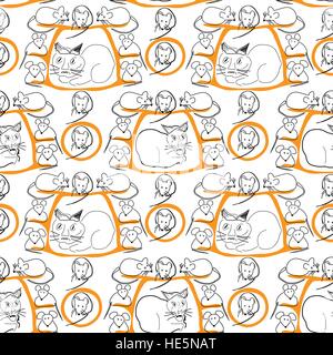 Cat and Mice Seamless Pattern on White Stock Vector