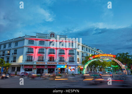 Hotel Saigon Morin at dusk. Hue, Vietnam. Stock Photo