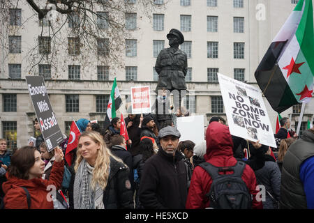 London, UK. 17th December, 2016. Hundreds of Syrian and supporters March for Aleppo rally opposite Downing street, A call of an end of war and Stop Bombing in East Aleppo in Syria on 17th December 2016, Photo by See Li/Picture Capital Credit: See Li/Alamy Live News Stock Photo